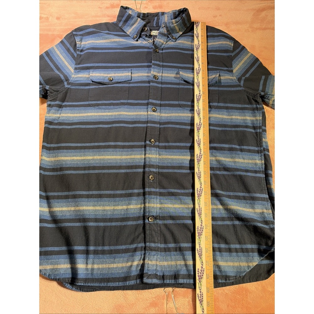 Lands End Shirt Mens Large Blue Stripe Aztec Southwestern Tailored Fit Button Up - Picture 6 of 7